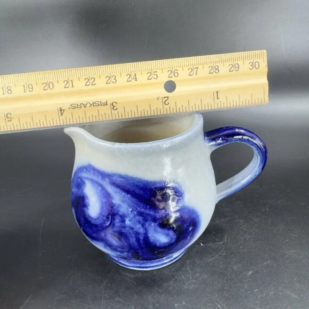 Vintage‎ German Salt Glaze Cobalt Blue Gray Small Pitcher Creamer With Stickers